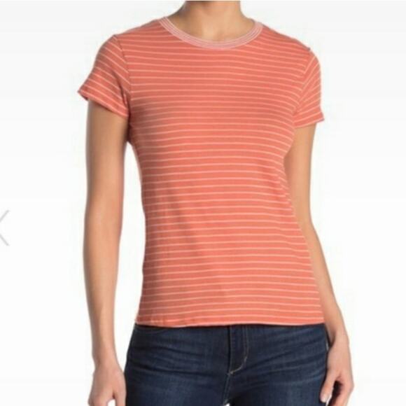 Faherty Didion Coral Stripe T-Shirt - Picture 2 of 11